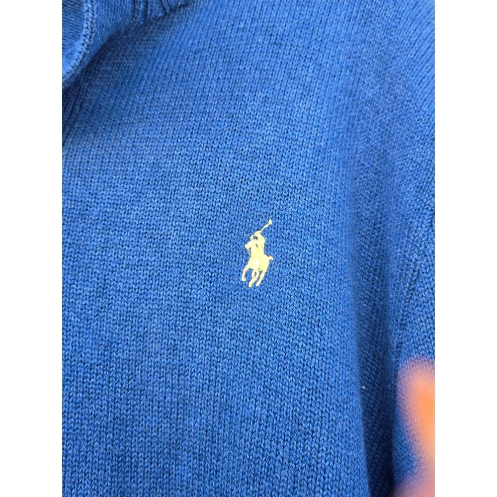 Polo Ralph Lauren Mens XL Blue Cotton Button Mock Neck Sweater Preppy Pony Logo